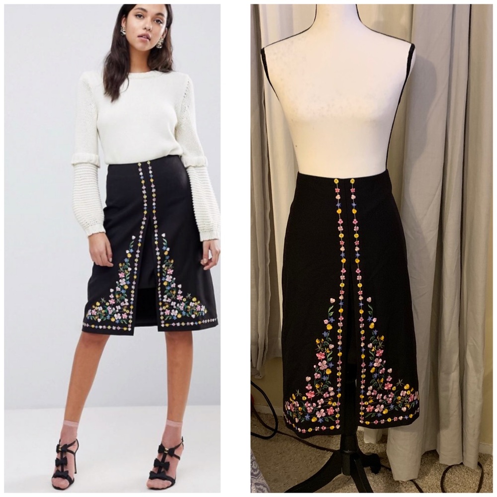 $349 VICKS A-LINE  SKIRT WITH F.EMBROIDERY sz 0